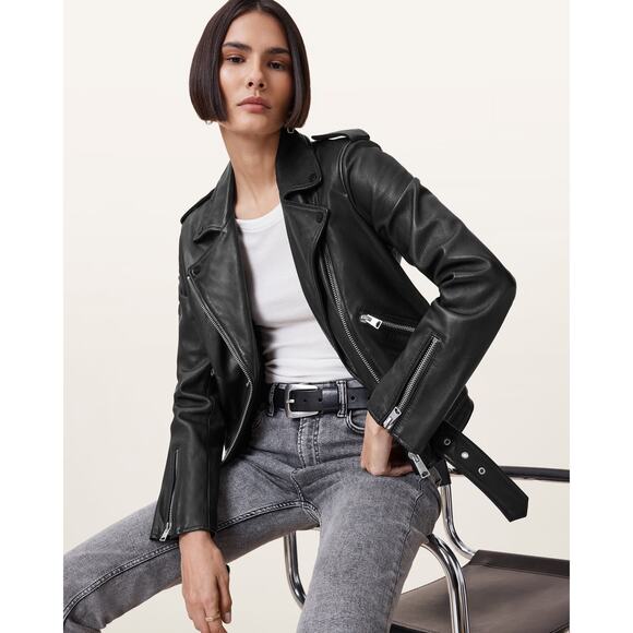 AllSaints Balfern Black Genuine Leather Motorcycle Biker Jacket Size 4 NWT